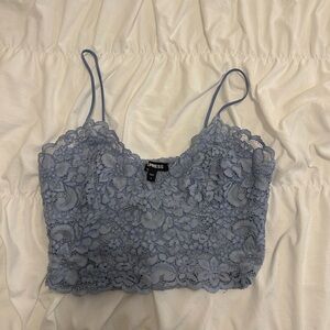 Express Floral Lace Crop Top in Soft Blue